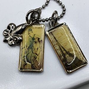 Lucy Lu Designs Paris Flapper Woman Art Pendant on Ball Chain Fleur de lis Charm